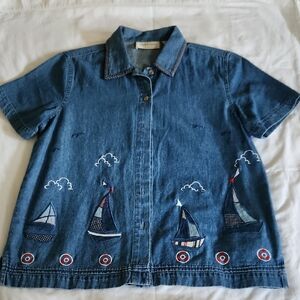Denim Button Down Shirt with Nautical Embroidery